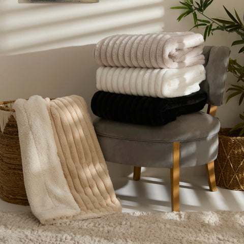 Karaca Stripe Sherpa Graue Decke 130x150