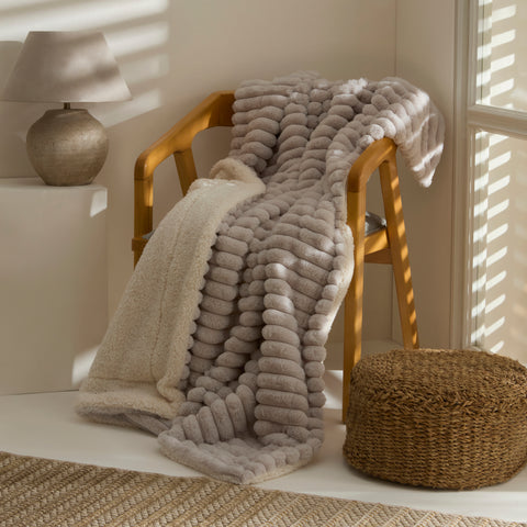 Karaca Stripe Sherpa Graue Decke 130x150