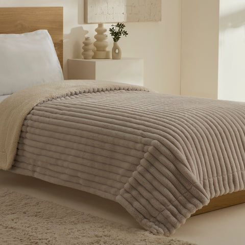 Karaca Stripe Sherpa Graue Decke 150x200