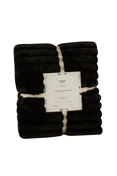 Karaca Stripe Sherpa Schwarze Decke 130x150