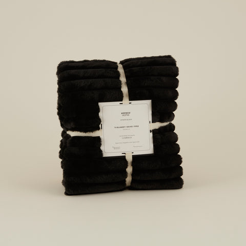 Karaca Stripe Sherpa Schwarze Decke 130x150