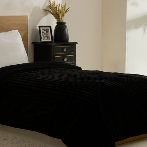 Karaca Stripe Sherpa Schwarze Decke 150x200
