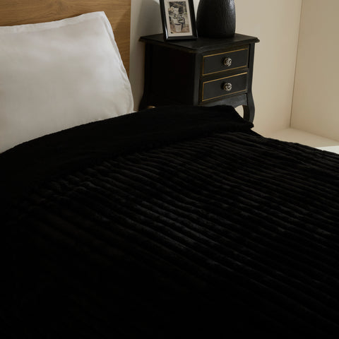 Karaca Stripe Sherpa Schwarze Decke 150x200