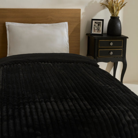 Karaca Stripe Sherpa Schwarze Decke 150x200