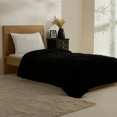 Karaca Stripe Sherpa Schwarze Decke 150x200