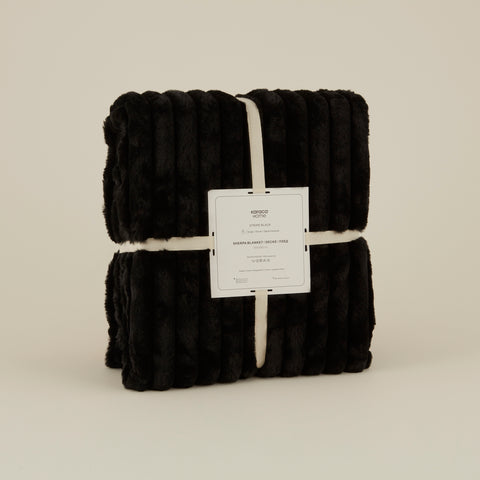 Karaca Stripe Sherpa Schwarze Decke 150x200