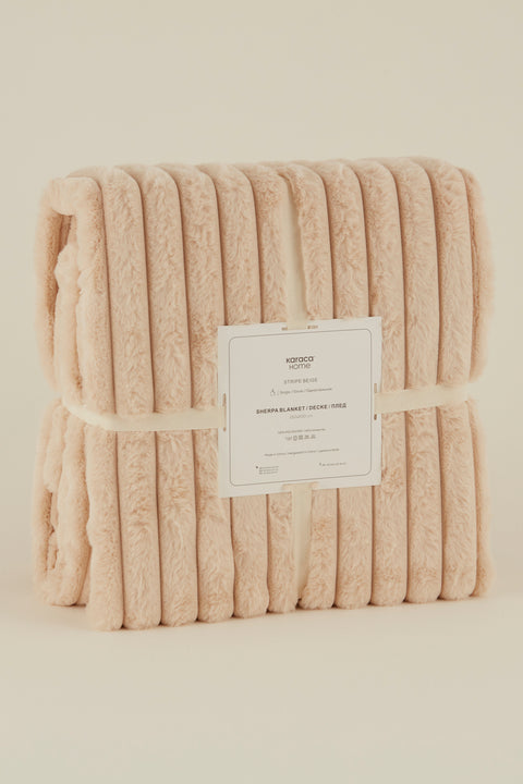 Karaca Stripe Sherpa Beige Decke 130x150