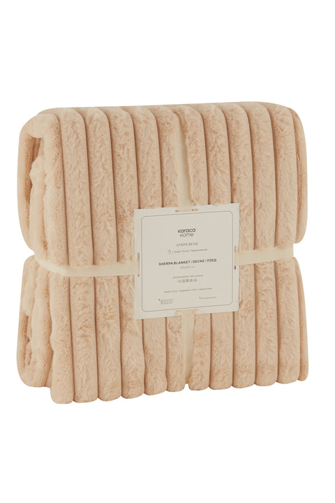 Karaca Stripe Sherpa Ecru Blanket 150x200