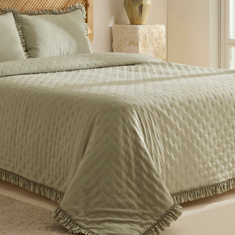 Fiona Bedspread Set Sage Green 230x240cm + 2(50x70) cm