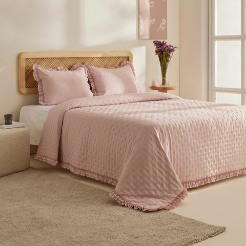 Fiona Bedspread Set Powder Pink 230x240cm + 2(50x70) cm
