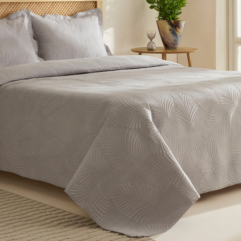 Leaf Bedspread Set Grey 230x240 Cm + 2 (50x70 Cm)