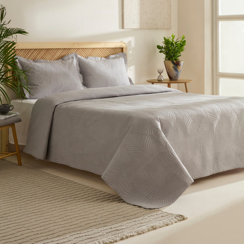 Leaf Bedspread Set Grey 230x240 Cm + 2 (50x70 Cm)