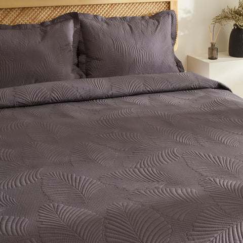 Leaf Bedspread Set Anthracite 230x240 Cm + 2 (50x70 Cm)