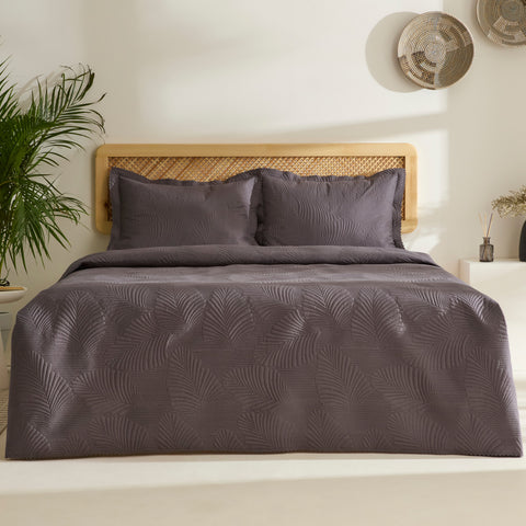 Leaf Bedspread Set Anthracite 230x240 Cm + 2 (50x70 Cm)