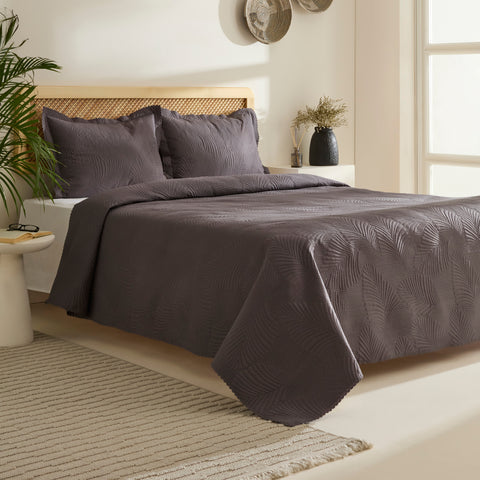 Leaf Bedspread Set Anthracite 230x240 Cm + 2 (50x70 Cm)