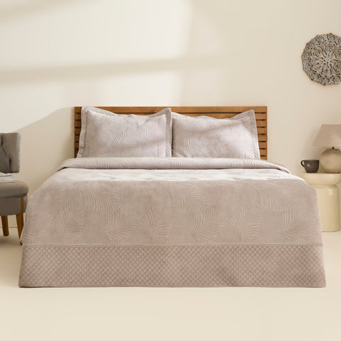 Karaca Lean Tagesdecken-Set, Doppelbett, Hellgrau