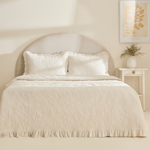 Karaca Audrey Tagesdecken-Set, Doppelbett, Ecru