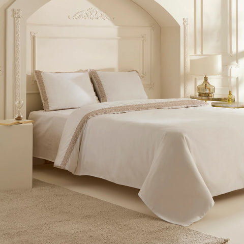 Karaca Nile Bettbezug-Set aus 100 % türkischer Baumwolle, Doppelbett, Weiß