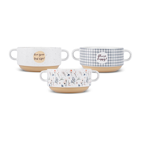 Karaca Monet Flower Suppenschalen-Set, 3-teilig, 460 ml
