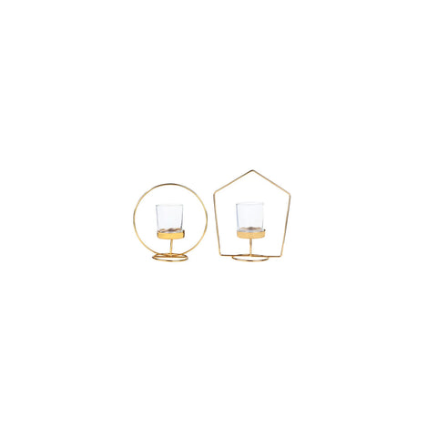 Karaca Home Geometri  2 Piece Candle Holder Gold 10 cm x 19 cm