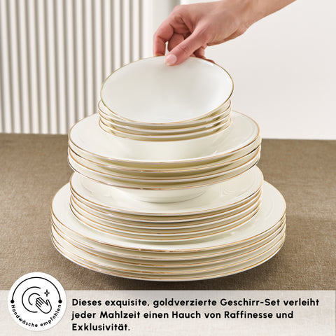 Karaca Fine Pearl New Fame 58-Piece 12-Person Dinner Set Gold