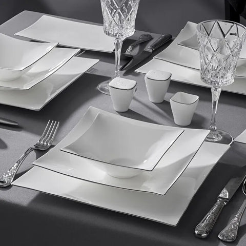 Jumbo Wind Platin 64-teiliges Tafelservice für 12 Personen – Quadratisch