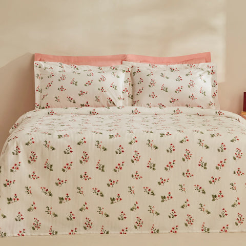 Karaca Home Silvie 100% Baumwolle Doppelbett Tagesdecke Set Rot