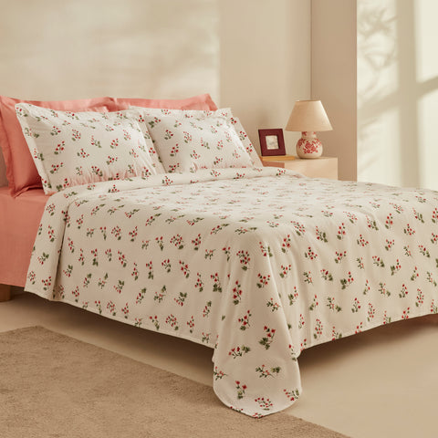 Karaca Silvie 100% Baumwolle Doppelbett-Tagesdecke Set, Rot