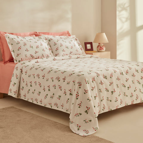 Karaca Silvie Renforcé Frilled Duvet Cover Set, Double, Red