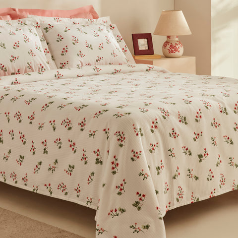 Karaca Silvie 100% Baumwolle Doppelbett-Tagesdecke Set, Rot