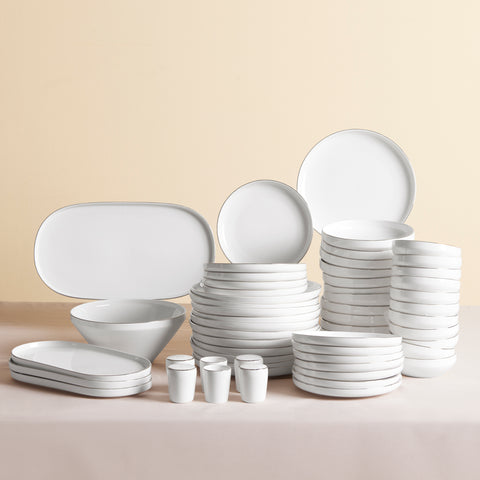 Karaca Stream Bone New Saturn 59-Piece 12-Person Dinner Set Platinum