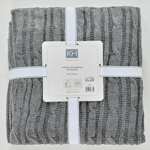 Karaca Home Grey Cable Knit Throw Öko-Tex Zertifiziert
