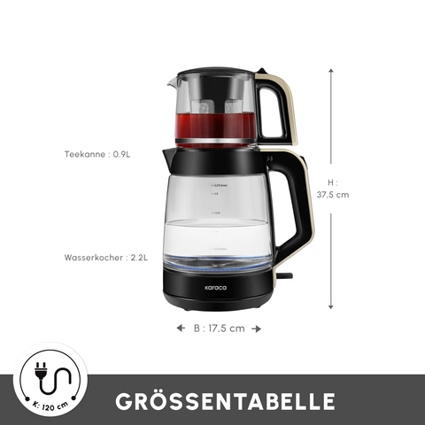 Karaca Glass Tea XL 2in1 Glas-Teezubereiter und Wasserkocher Creme