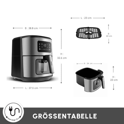 Karaca Multifry Inox XXL 7 Liter Airfryer mit digitalem Glasfenster