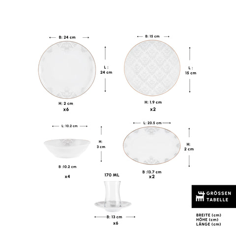 Karaca Bone China Siena 6 Kişilik 20 Parça Yemek Takımı, Beyaz