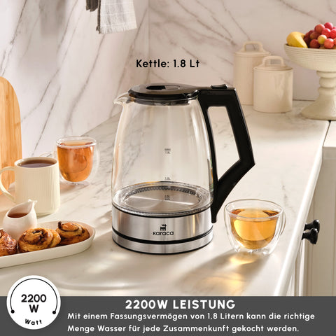 Karaca Glacia Glass Kettle, 2200W, 1.8L, Clear