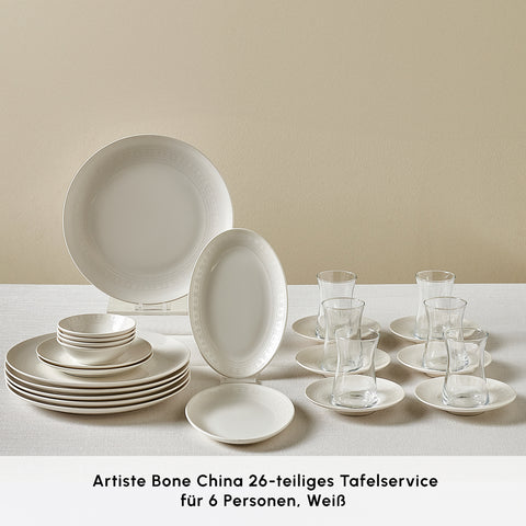 Karaca Artiste Bone China 6 Kişilik 20 Parça Yemek Takımı, Beyaz