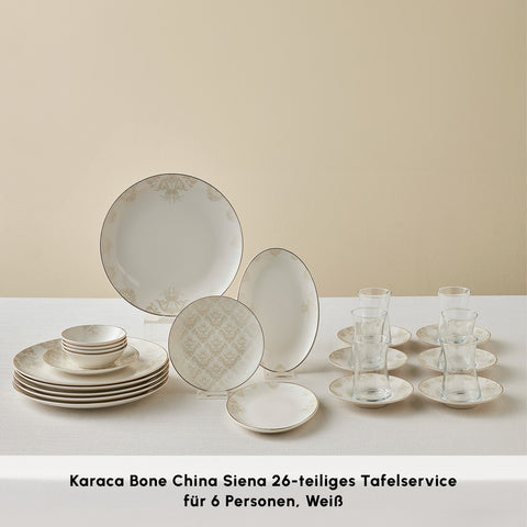 Karaca Bone China Siena 6 Kişilik 20 Parça Yemek Takımı, Beyaz
