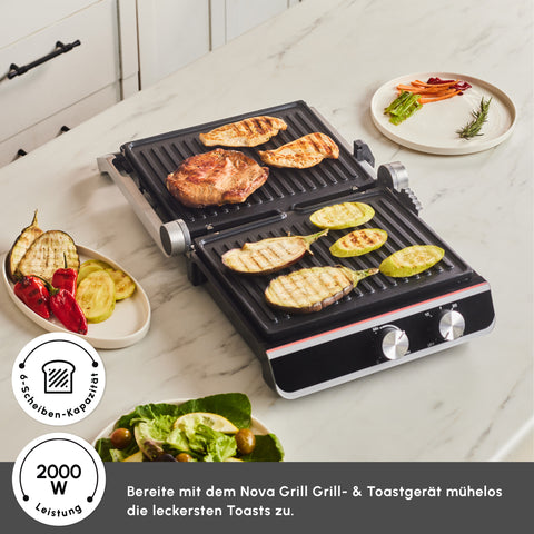 Karaca Nova Grill Kontaktgrill & Sandwich-Toaster aus Edelstahl mit Timer, 2000W, Inox, Kapazität für 6 Toastscheiben
