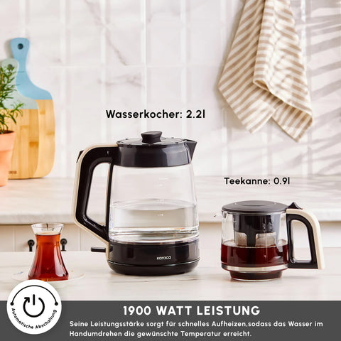 Karaca Glass Tea XL 2in1 Cam Çay Makinesi ve Kettle Krem
 