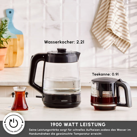 Karaca Glass Tea XL 2 in 1 Glas-Teemaschine Shiny Black