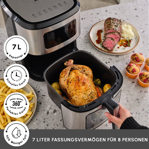 Karaca Multifry Inox XXL 7 Liter Airfryer mit digitalem Glasfenster