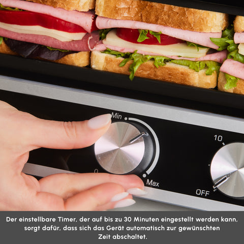 Karaca Nova Grill 6-Slice Capacity Stainless Steel Contact Grill and Sandwich Toaster with Timer, 2000W, Inox
