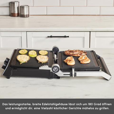 Karaca Nova Grill 6-Slice Capacity Stainless Steel Contact Grill and Sandwich Toaster with Timer, 2000W, Inox