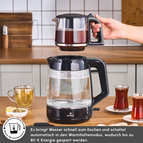Karaca Glass Tea XL 2 in1 Cam Çay Makinesi Space Gray