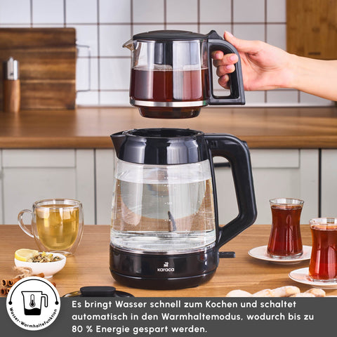 Karaca Glass Tea XL 2 in 1 Glas-Teemaschine Shiny Black