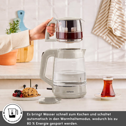 Karaca Glass Tea XL 2in1 Glass Tea Maker and Kettle Starlight