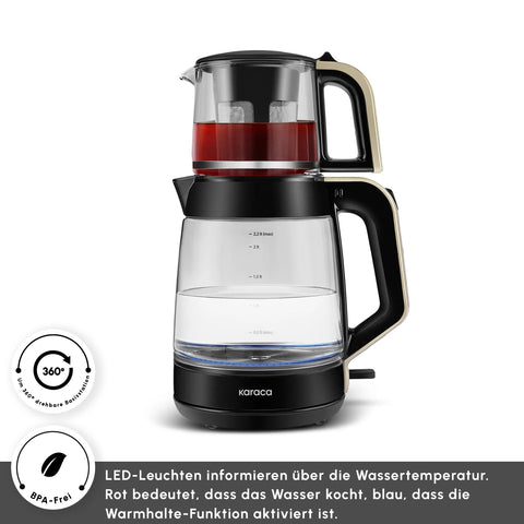 Karaca Glass Tea XL 2in1 Glas-Teezubereiter und Wasserkocher Creme
