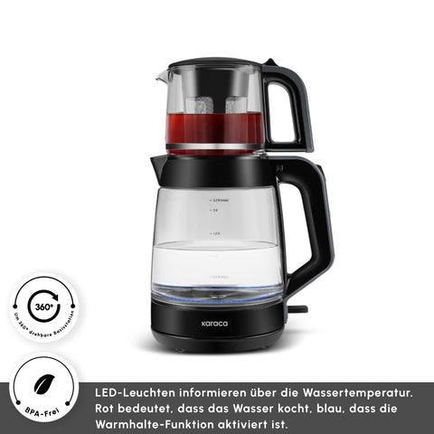 Karaca Glass Tea XL 2 in 1 Glas-Teemaschine Shiny Black