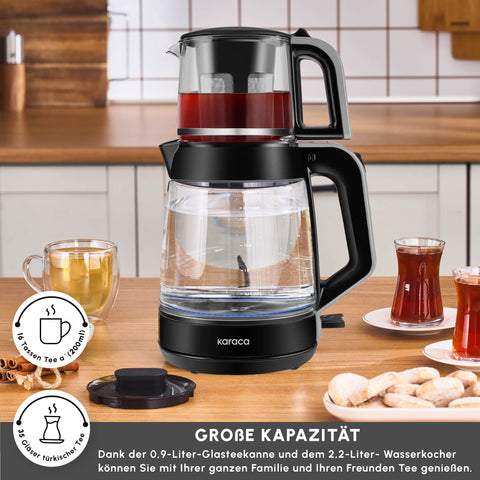 Karaca Glass Tea XL 2 in 1 Glas-Teemaschine Shiny Black